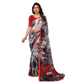 Generic Women's Georgette Printed Saree With Unstitched Blouse 5.5Mtr (Red)