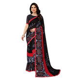 Generic Women's Georgette Printed Saree With Unstitched Blouse 5.5Mtr (Black)
