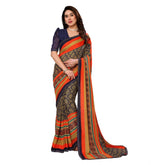 Generic Women's Georgette Printed Saree With Unstitched Blouse 5.5Mtr (Orange)
