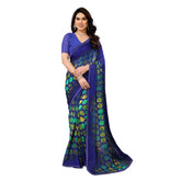 Generic Women's Georgette Printed Saree With Unstitched Blouse 5.5Mtr (Blue)
