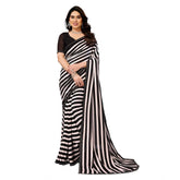 Generic Women's Georgette Printed Saree With Unstitched Blouse 5.5Mtr (Black)
