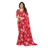 Generic Women's Georgette Printed Saree With Unstitched Blouse 5.5Mtr (Red)