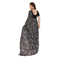 Generic Women's Georgette Printed Saree With Unstitched Blouse 5.5Mtr (Black)