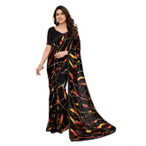 Generic Women's Georgette Printed Saree With Unstitched Blouse 5.5Mtr (Black)