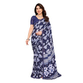 Generic Women's Georgette Printed Saree With Unstitched Blouse 5.5Mtr (Blue)