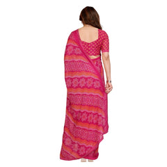 Generic Women's Georgette Printed Saree With Unstitched Blouse 5.5Mtr (Pink)