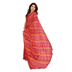 Generic Women's Georgette Printed Saree With Unstitched Blouse 5.5Mtr (Red)