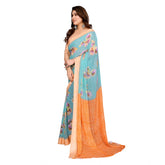 Generic Women's Georgette Printed Saree With Unstitched Blouse 5.5Mtr (Light Blue)