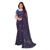 Generic Women's Georgette Printed Saree With Unstitched Blouse 5.5Mtr (Blue)