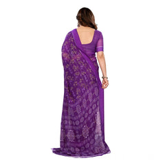 Generic Women's Georgette Printed Saree With Unstitched Blouse 5.5Mtr (Purple)