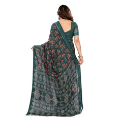 Generic Women's Georgette Printed Saree With Unstitched Blouse 5.5Mtr (Green)