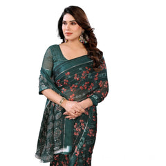 Generic Women's Georgette Printed Saree With Unstitched Blouse 5.5Mtr (Green)