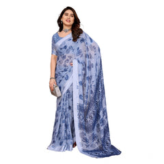 Generic Women's Georgette Printed Saree With Unstitched Blouse 5.5Mtr (Light Blue)
