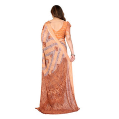Generic Women's Georgette Printed Saree With Unstitched Blouse 5.5Mtr (Orange)