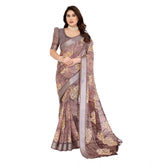 Generic Women's Georgette Printed Saree With Unstitched Blouse 5.5Mtr (Brown)