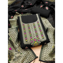 Generic Women's Banarasi Silk Printed Unstitched Salwar Suit Material With Dupatta (Black, 3Mtrs)