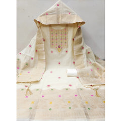 Generic Women's Banarasi Silk Printed Unstitched Salwar Suit Material With Dupatta (White, 3Mtrs)