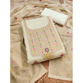 Generic Women's Banarasi Silk Printed Unstitched Salwar Suit Material With Dupatta (White, 3Mtrs)