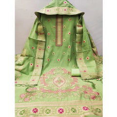 Generic Women's Banarasi Silk Printed Unstitched Salwar Suit Material With Dupatta (Pista, 3Mtrs)