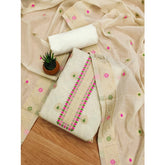 Generic Women's Banarasi Silk Printed Unstitched Salwar Suit Material With Dupatta (White, 3Mtrs)