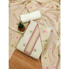 Generic Women's Banarasi Silk Printed Unstitched Salwar Suit Material With Dupatta (White, 3Mtrs)