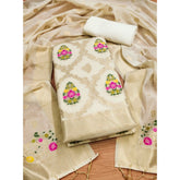 Generic Women's Banarasi Silk Printed Unstitched Salwar Suit Material With Dupatta (White, 3Mtrs)