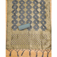 Generic Women's Banarasi Silk Printed Unstitched Salwar Suit Material With Dupatta (Grey, 3Mtrs)