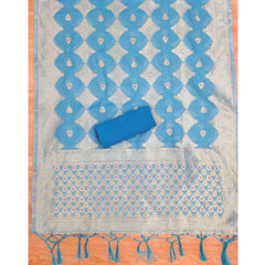 Generic Women's Banarasi Silk Printed Unstitched Salwar Suit Material With Dupatta (Sky Blue, 3Mtrs)
