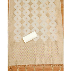 Generic Women's Banarasi Silk Printed Unstitched Salwar Suit Material With Dupatta (White, 3Mtrs)