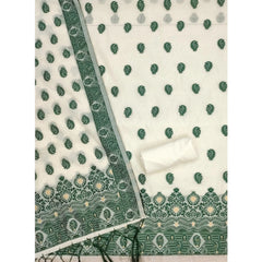 Generic Women's Banarasi Silk Printed Unstitched Salwar Suit Material With Dupatta (Bottle Green, 3Mtrs)