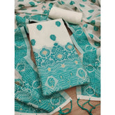 Generic Women's Banarasi Silk Printed Unstitched Salwar Suit Material With Dupatta (Teal, 3Mtrs)