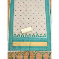 Generic Women's Banarasi Silk Printed Unstitched Salwar Suit Material With Dupatta (Teal, 3Mtrs)