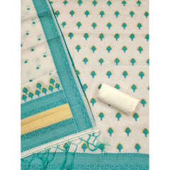 Generic Women's Banarasi Silk Printed Unstitched Salwar Suit Material With Dupatta (Teal, 3Mtrs)