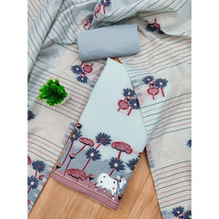 Generic Women's Banarasi Silk Printed Unstitched Salwar Suit Material With Dupatta (Grey, 3Mtrs)