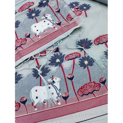 Generic Women's Banarasi Silk Printed Unstitched Salwar Suit Material With Dupatta (Grey, 3Mtrs)