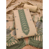 Generic Women's Banarasi Silk Printed Unstitched Salwar Suit Material With Dupatta (Cream, 3Mtrs)