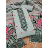 Generic Women's Banarasi Silk Printed Unstitched Salwar Suit Material With Dupatta (Grey, 3Mtrs)