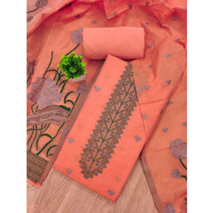 Generic Women's Banarasi Silk Printed Unstitched Salwar Suit Material With Dupatta (Peach, 3Mtrs)