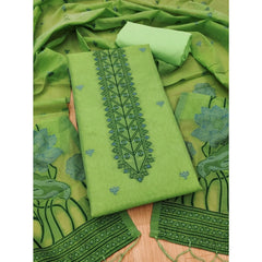 Generic Women's Banarasi Silk Printed Unstitched Salwar Suit Material With Dupatta (Pista, 3Mtrs)