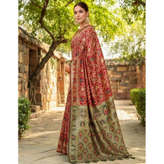 Generic Women's Silk Blend Woven Paithani Saree With Unstitched Blouse 5.5Mtr (Red)