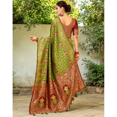Generic Women's Silk Blend Woven Zari Work Saree With Unstitched Blouse 5.5Mtr (Light Green)