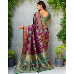 Generic Women's Silk Blend Woven Zari Work Saree With Unstitched Blouse 5.5Mtr (Purple)