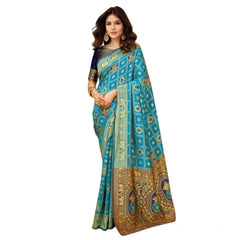 Generic Women's Silk Blend Woven Zari Work Saree With Unstitched Blouse 5.5Mtr (Rama)