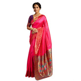 Generic Women's Silk Blend Zari Woven Saree With Unstitched Blouse 5.5Mtr (Pink)