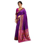Generic Women's Silk Blend Zari Woven Saree With Unstitched Blouse 5.5Mtr (Purple)