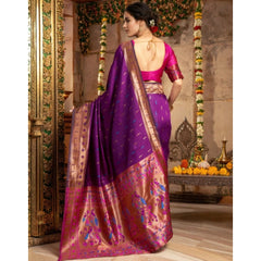 Generic Women's Silk Blend Zari Woven Saree With Unstitched Blouse 5.5Mtr (Purple)