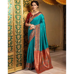 Generic Women's Silk Blend Zari Woven Saree With Unstitched Blouse 5.5Mtr (Rama)