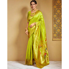 Generic Women's Silk Blend Woven Saree With Unstitched Blouse 5.5Mtr (Lime-Green)