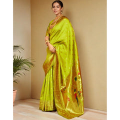 Generic Women's Silk Blend Woven Saree With Unstitched Blouse 5.5Mtr (Lime-Green)