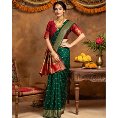 Generic Women's Silk Blend Zari Woven Saree With Unstitched Blouse 5.5Mtr (Green)